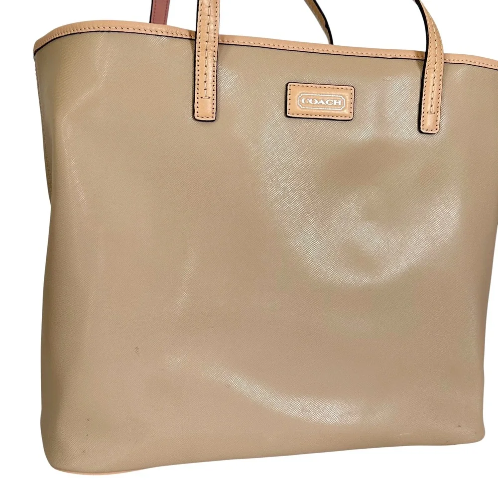 Coach Tote Bag Park‎ Metro F24341 Beige Leather Pink Trim Shoulder Purse